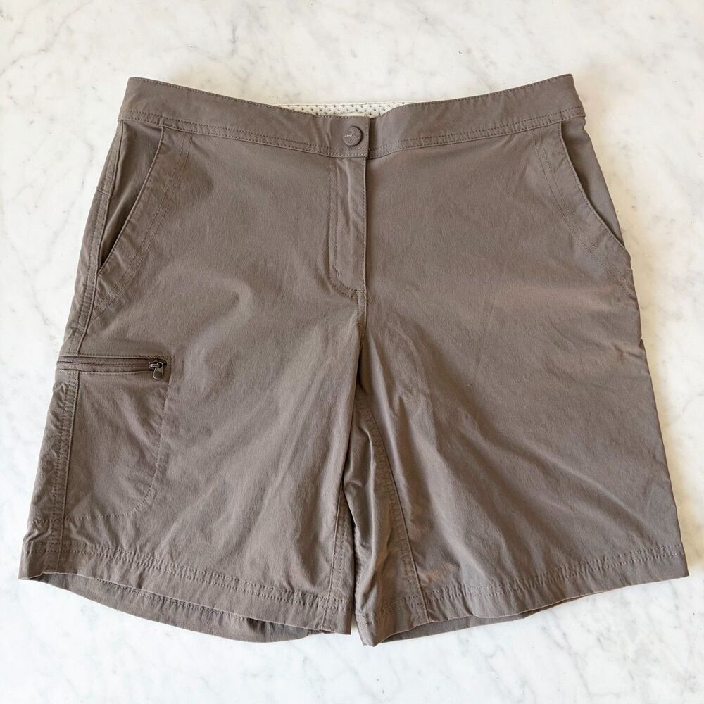 LL Bean Trail Shorts Womens 10 Brown Stretch Nylon Mid-Rise No Waistband Elastic